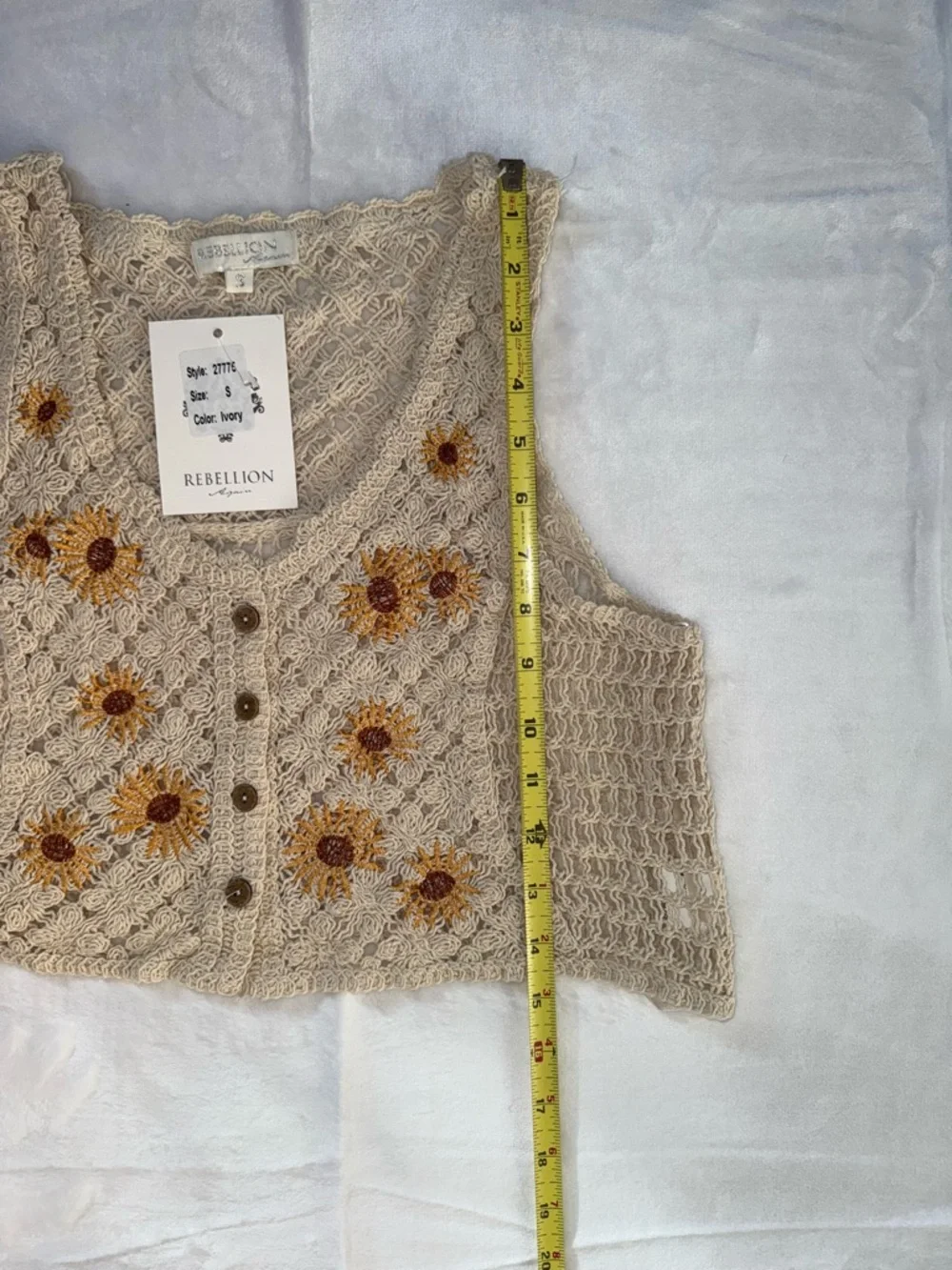 Rebellion Again Women Size S Vest Knit Embroidered Floral Cotton New Sleeveless - Picture 5 of 8
